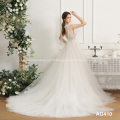 Simply Deep V Neckline Soft Tulle Bead Bridal Dress Blush Colored Wildely Boho wedding Dress